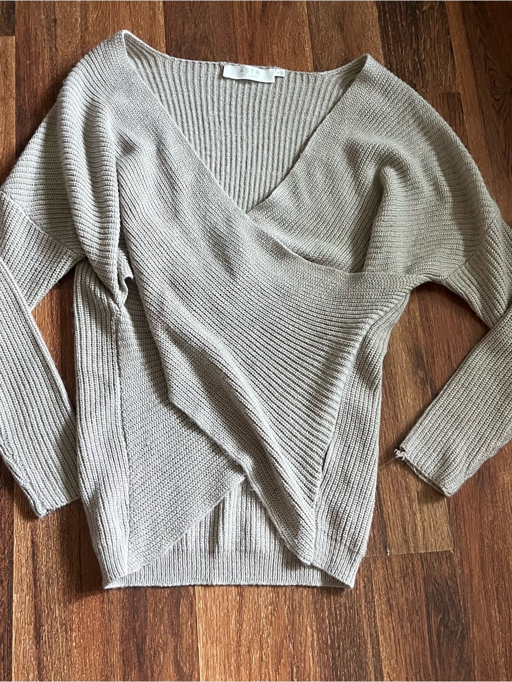 Astr Wrap-Front V-Neck Sweater in Taupe Neutral